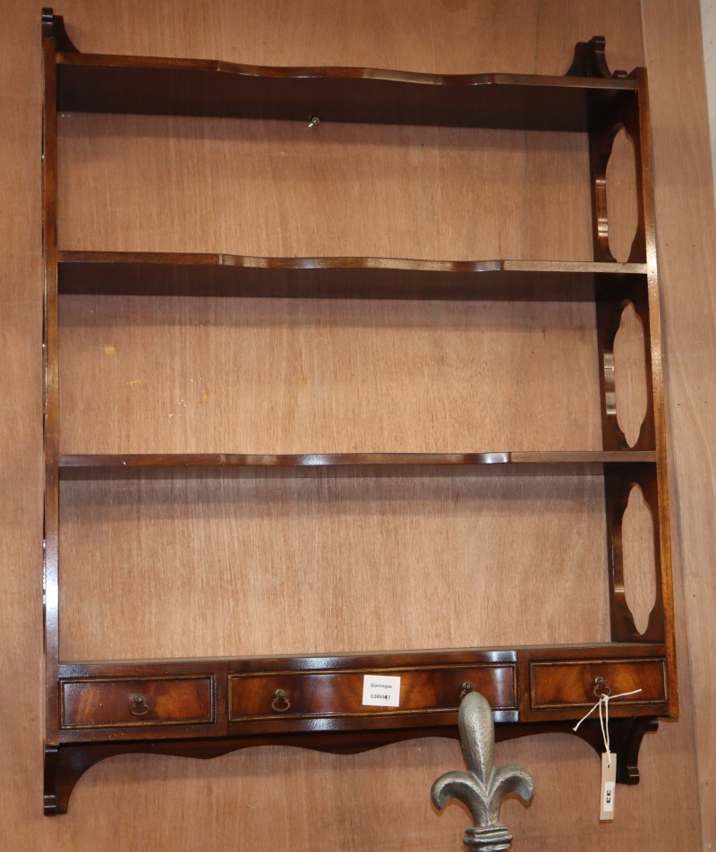 A George III style three shelf wall bracket, W.69cm, D.17cm, H.92cm
